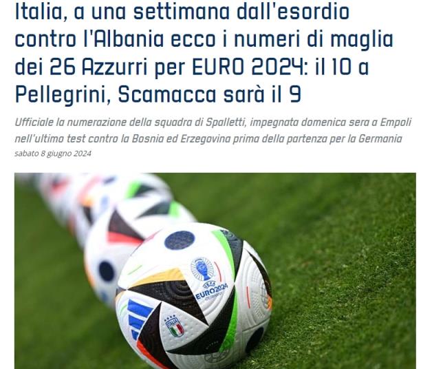 意大利欧洲杯号码：佩莱格里尼10号，斯卡马卡9号，基耶萨14号